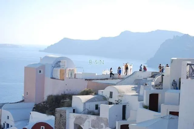 enjoying the white houses of Santorini in Greece