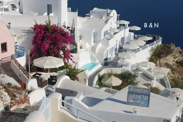 enjoying the white houses of Santorini in Greece