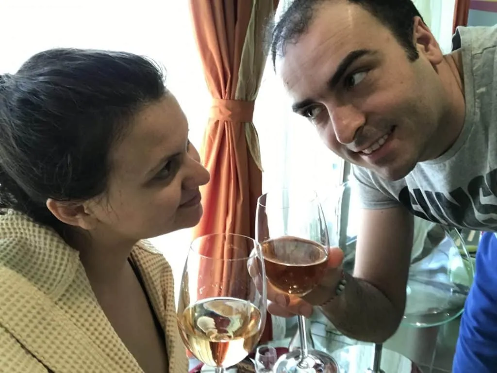 Drinking wine in Diplomat Plaza, Lukovit