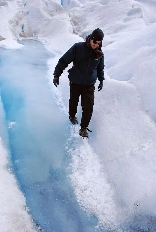 walking and falling on ice on the Perito Moreno Glacier in Argentina