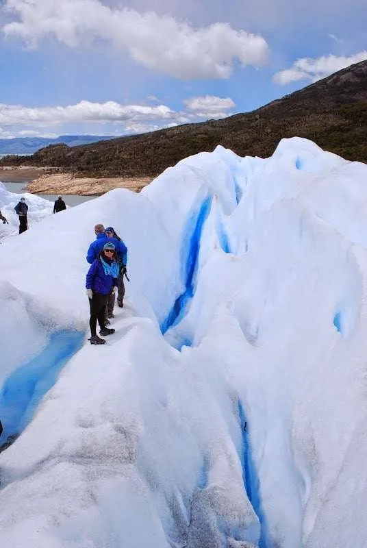 walking and falling on ice on the Perito Moreno Glacier in Argentina