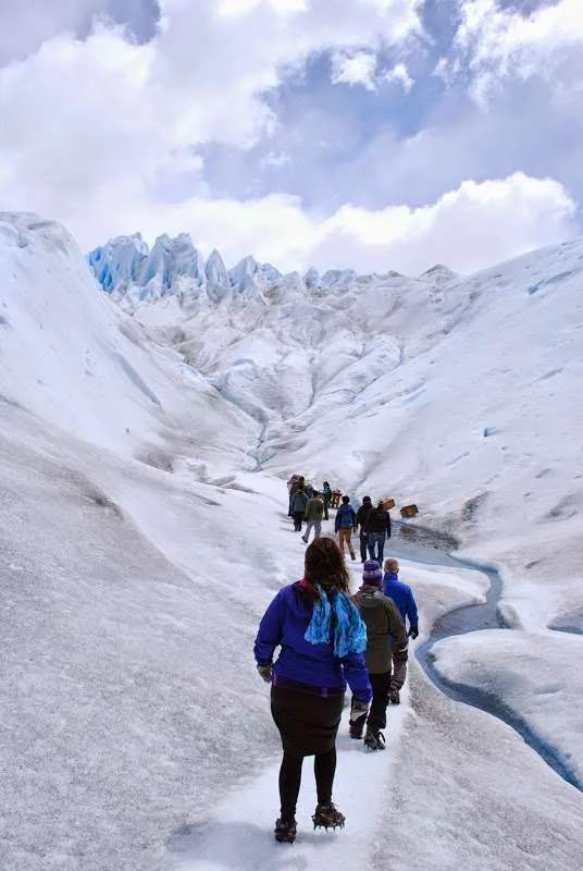 walking and falling on ice on the Perito Moreno Glacier in Argentina