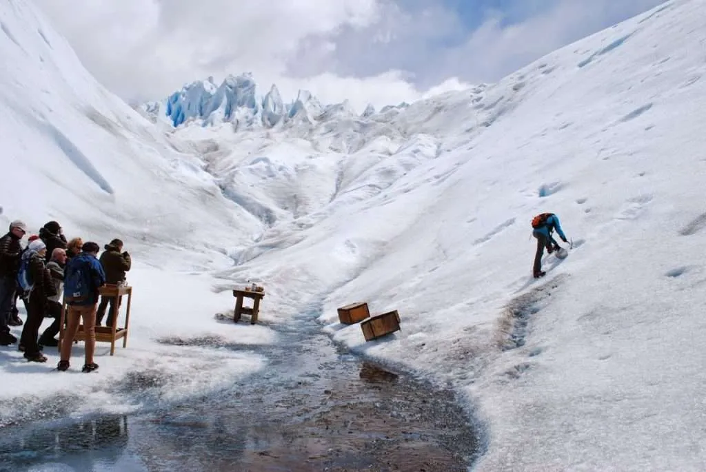 walking and falling on ice on the Perito Moreno Glacier in Argentina