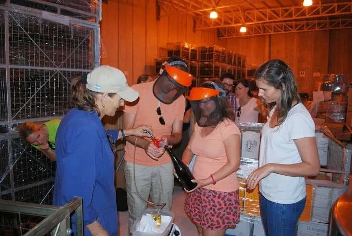 Bottling our own sparkling wine in Cruzat winery, Mendoza, Argentina