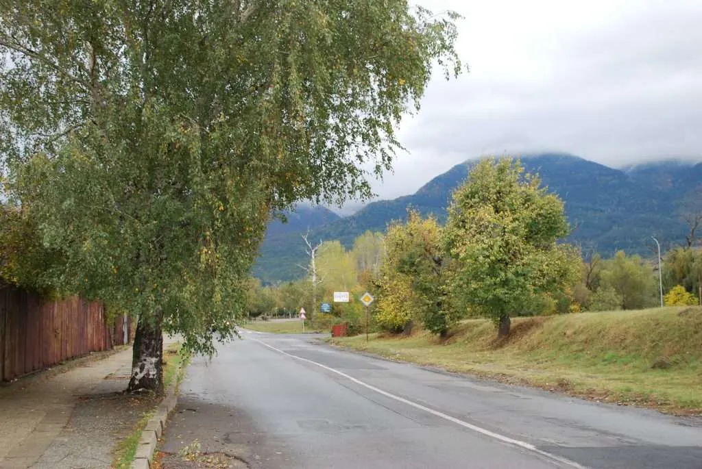 walking on the road from Dupnitsa to Rila Park in Bulgaria