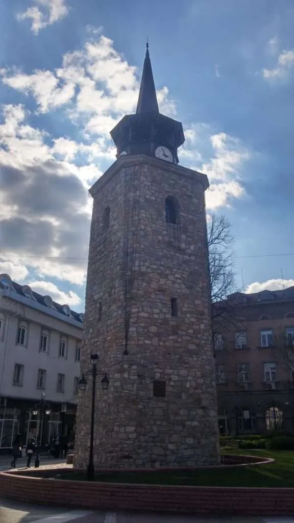 Clock tower, different points of view and spring in Haskovo, Bulgaria