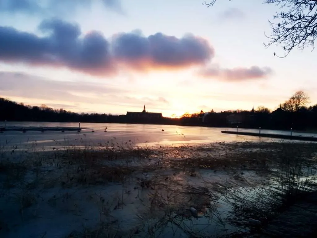 sunset over ice in Stockholm, Sweden