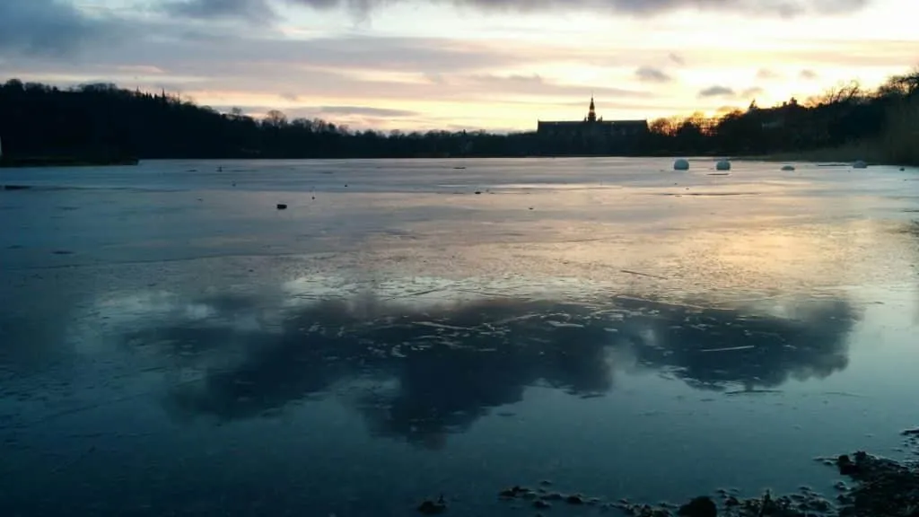 sunset over ice in Stockholm, Sweden