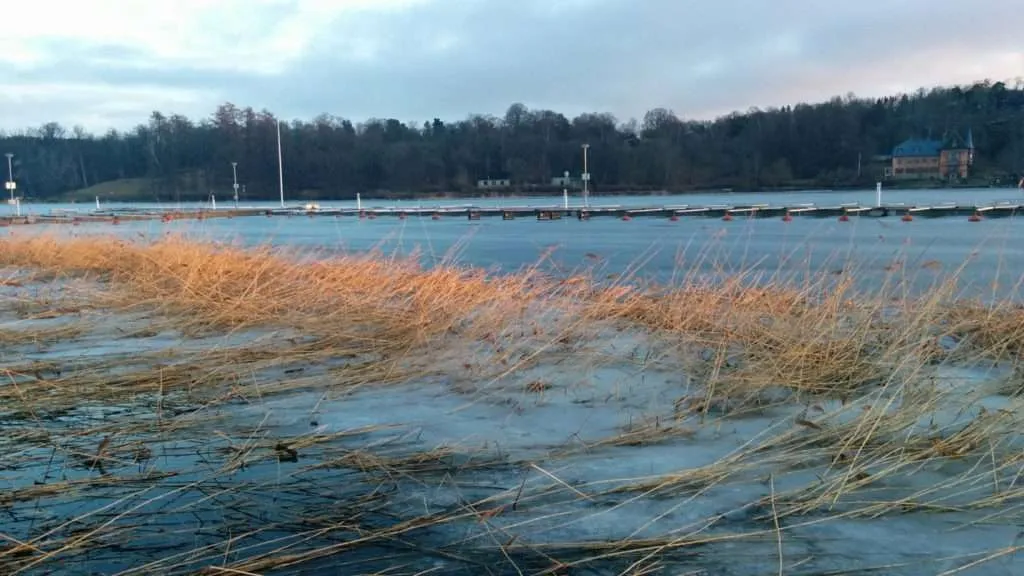 sunset over ice in Stockholm, Sweden