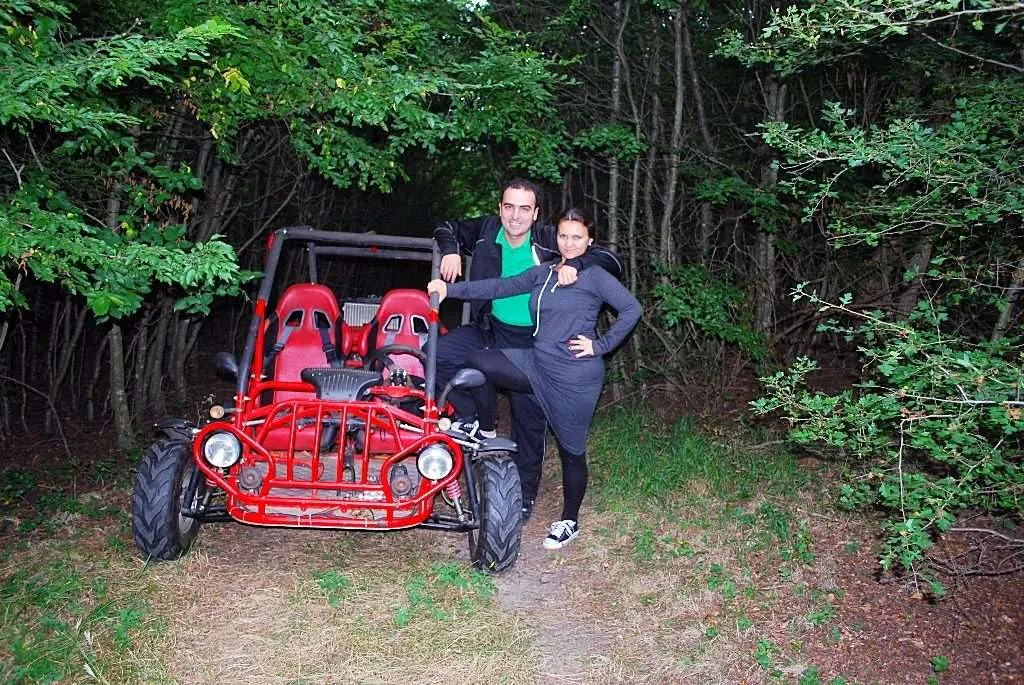 Driving a buggy in the woods of Dobrogled, Bulgaria