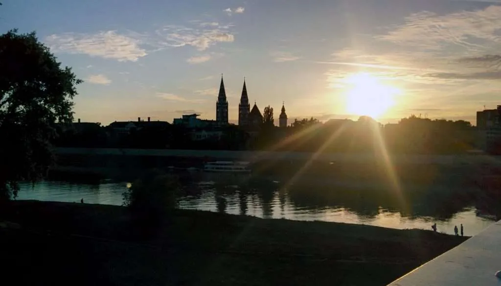 Hungary Szeged sunset over Tisza river