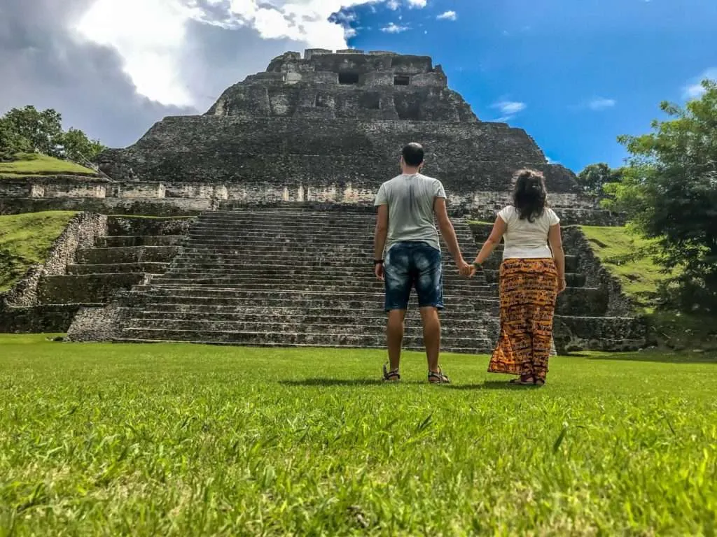 Looking at the main pyramid in Xunantunich. Belize