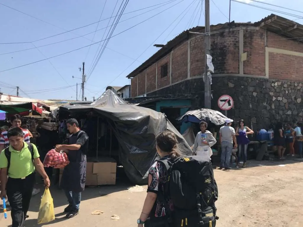 Local market with guns forbidden traffic sign in Santa Ana, El Salvador