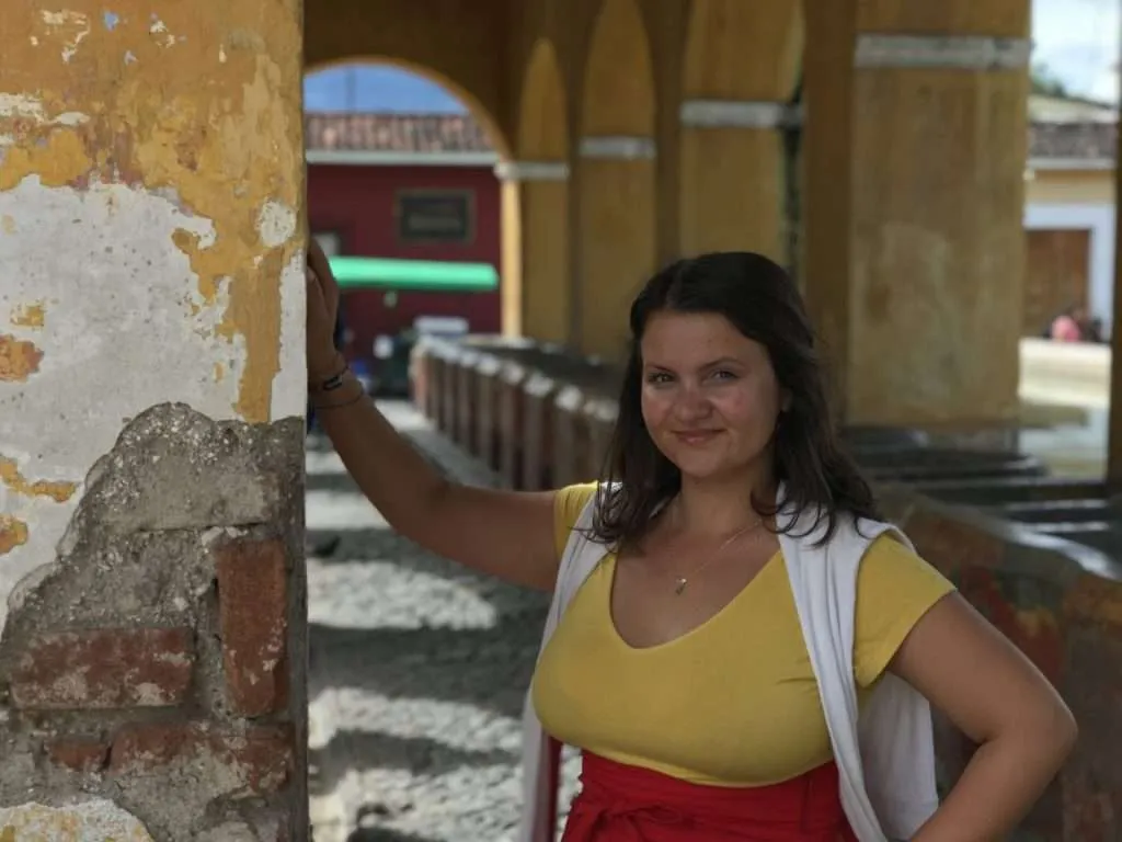 Bistra is posing at Tanque de la Union in Antigua, Guatemala. It was used for public laundry place