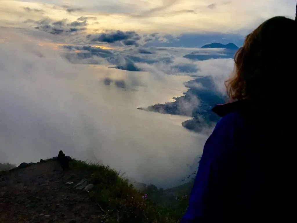 Observing the sunrise over the Atitlan Lake in Guatemala