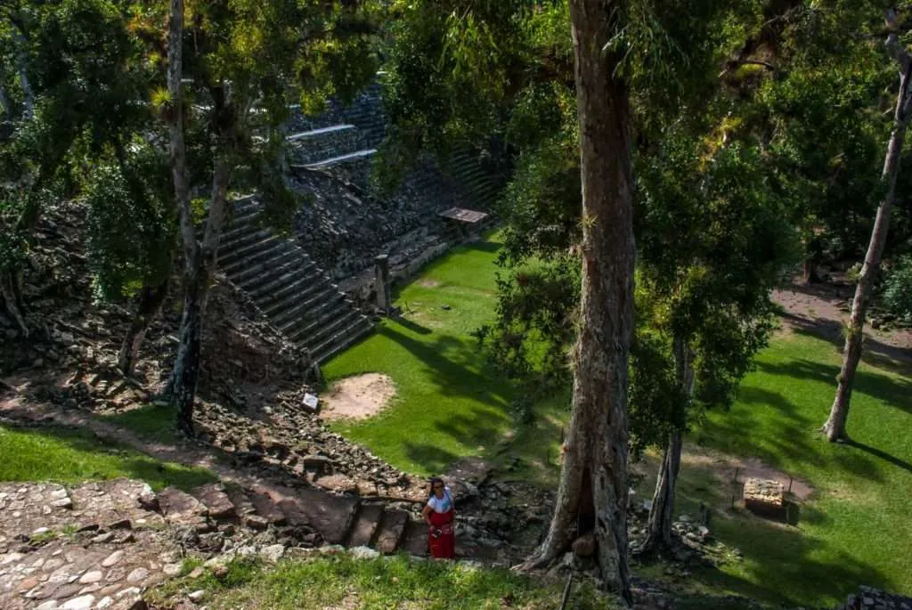 Bistra is walking around the Mayan ruins of Copan in Honduras
