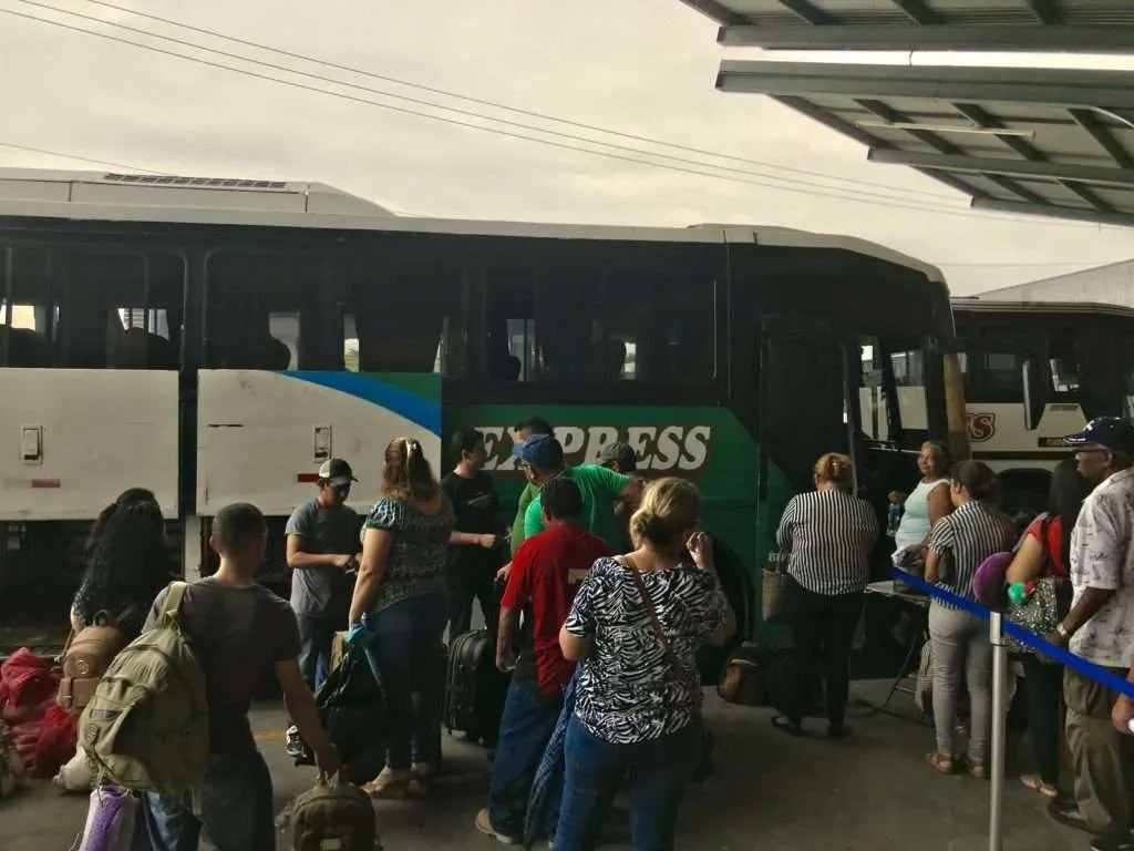 Boarding the bus from San Pedro Sula to La Ceiba in Honduras