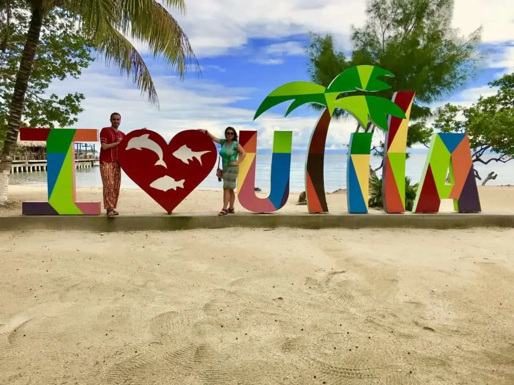 I love Utila colorful sign in Honduras