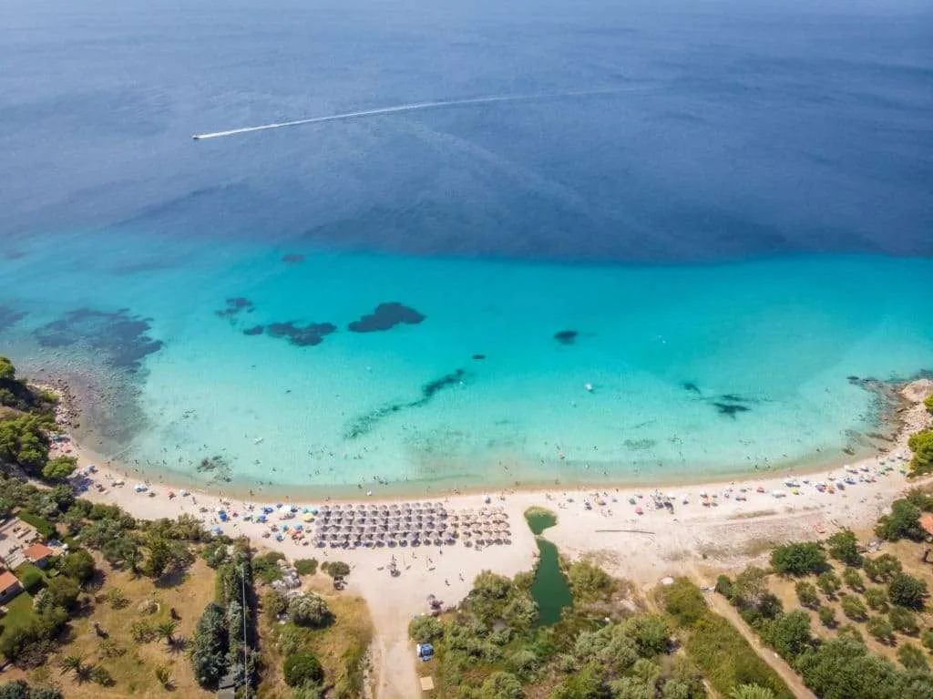 Drone photo of the amazing Koviou beach in Greece