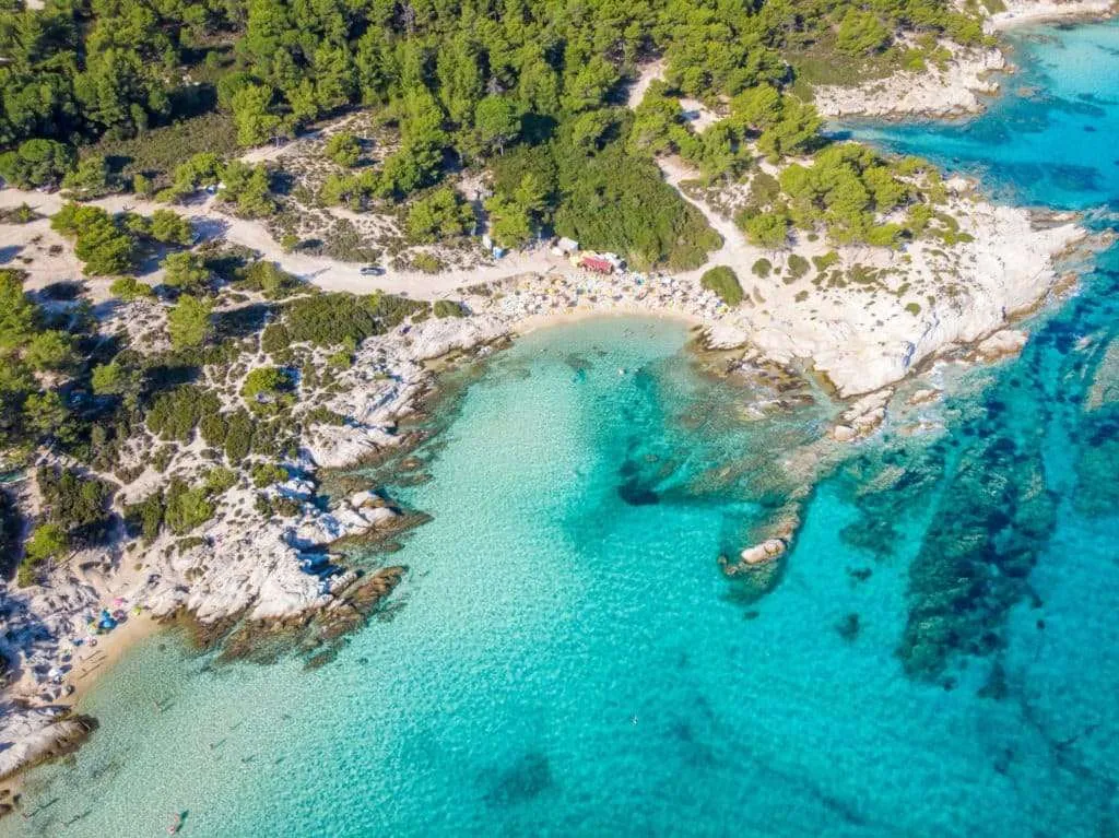 Drone photo of the Portokali (Orange) Beach in Sithonia Greece