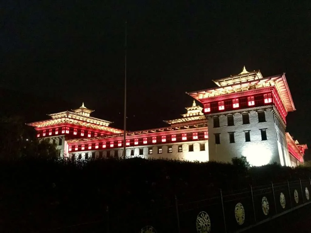 Bhutan, King Palace in Thimphu at night