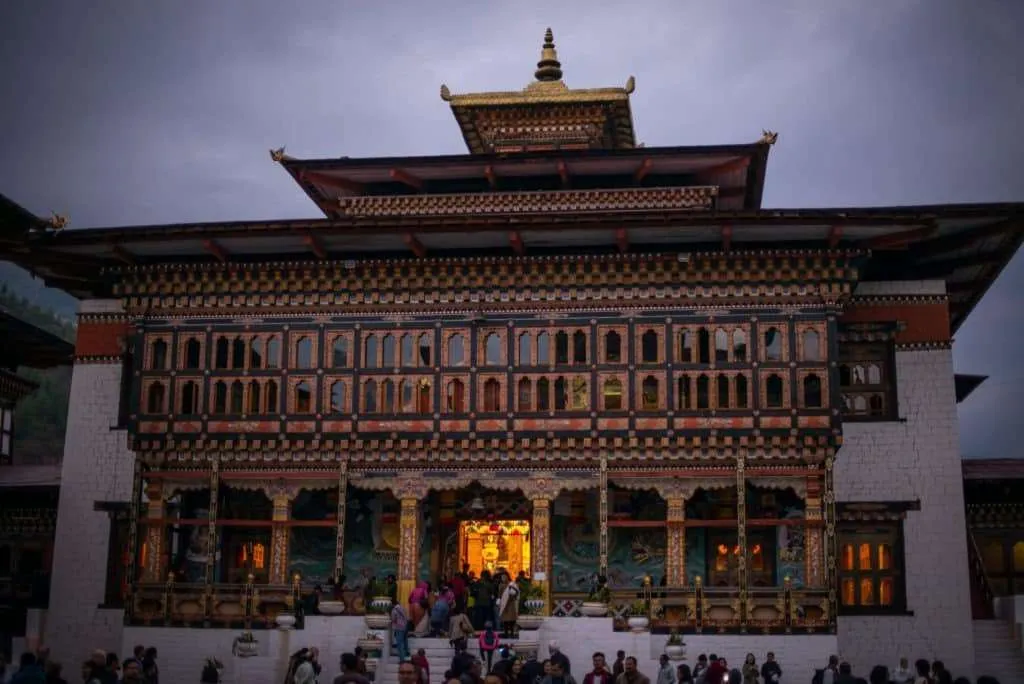 Bhutan, King Palace in Thimphu at night