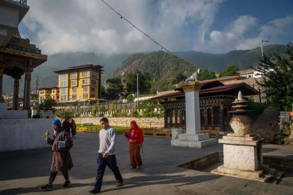 Bhutan - people, country, culture, Buddhists praying in Memorial Stupa