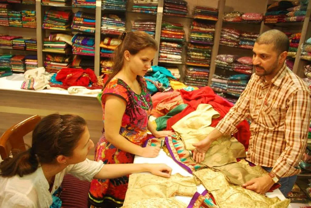 Welcome to India, shopping for sari in Bangalore