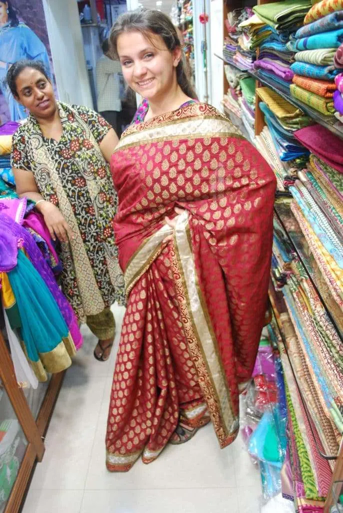 Welcome to India, shopping for sari in Bangalore