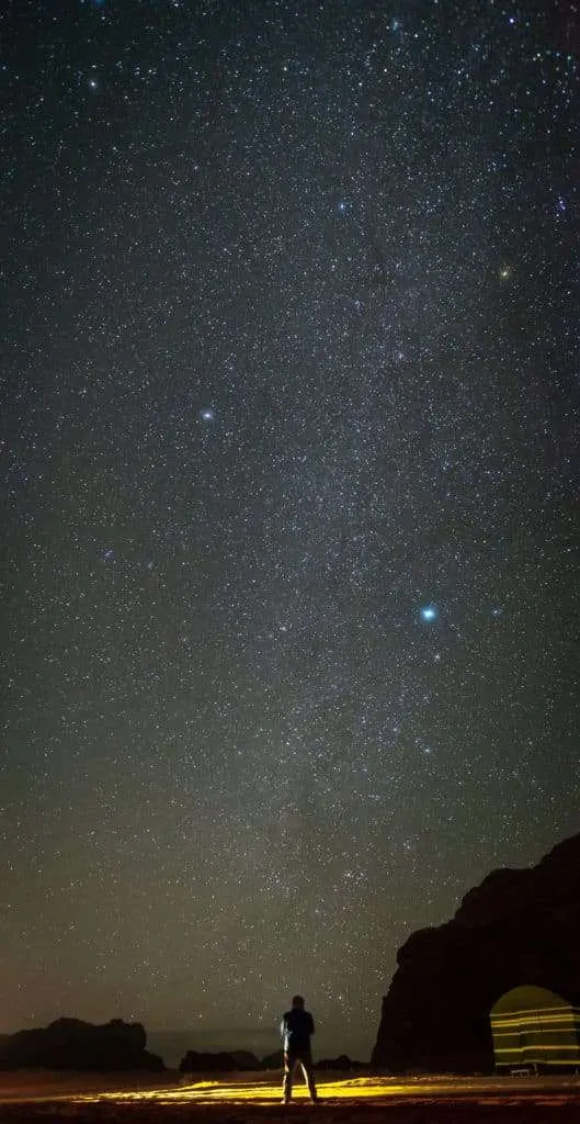 Jordan itinerary - Wadi Rum desert camp at night