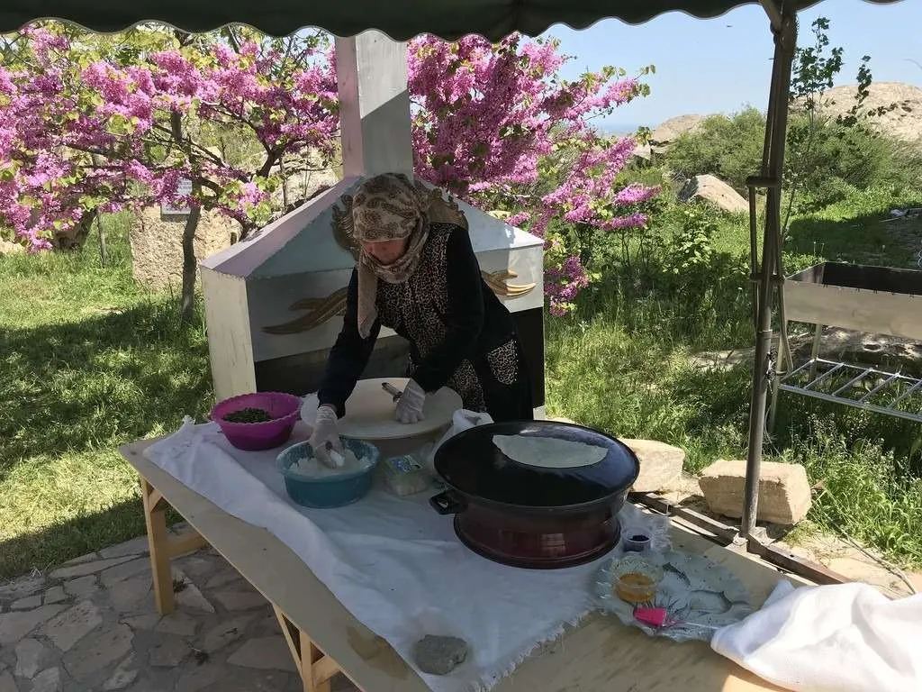 cooking qutab, Gobustan Rock Art Cultural Landscape Reserve, Baku, Azerbaijan