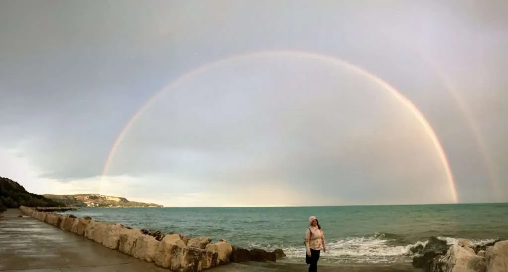 Balchik promenade with two rainbows