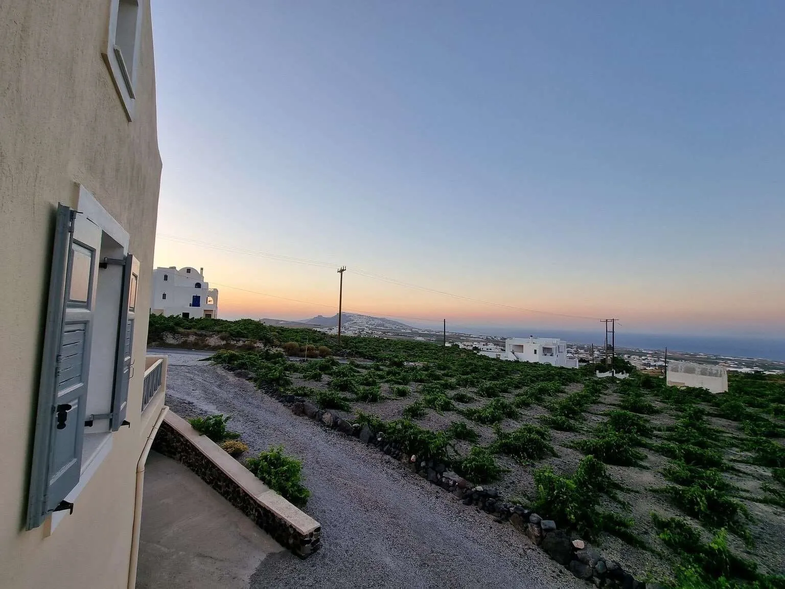 View from cave house in Pyrgos, Santorini, Greece