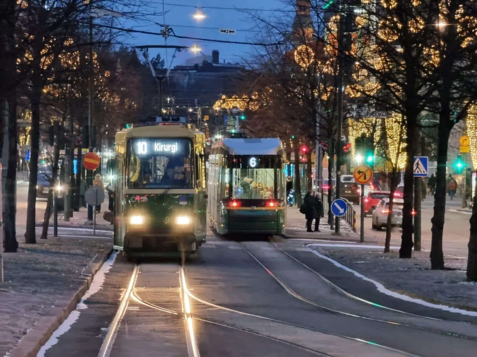 Streets with trams in Helsinki, Finland