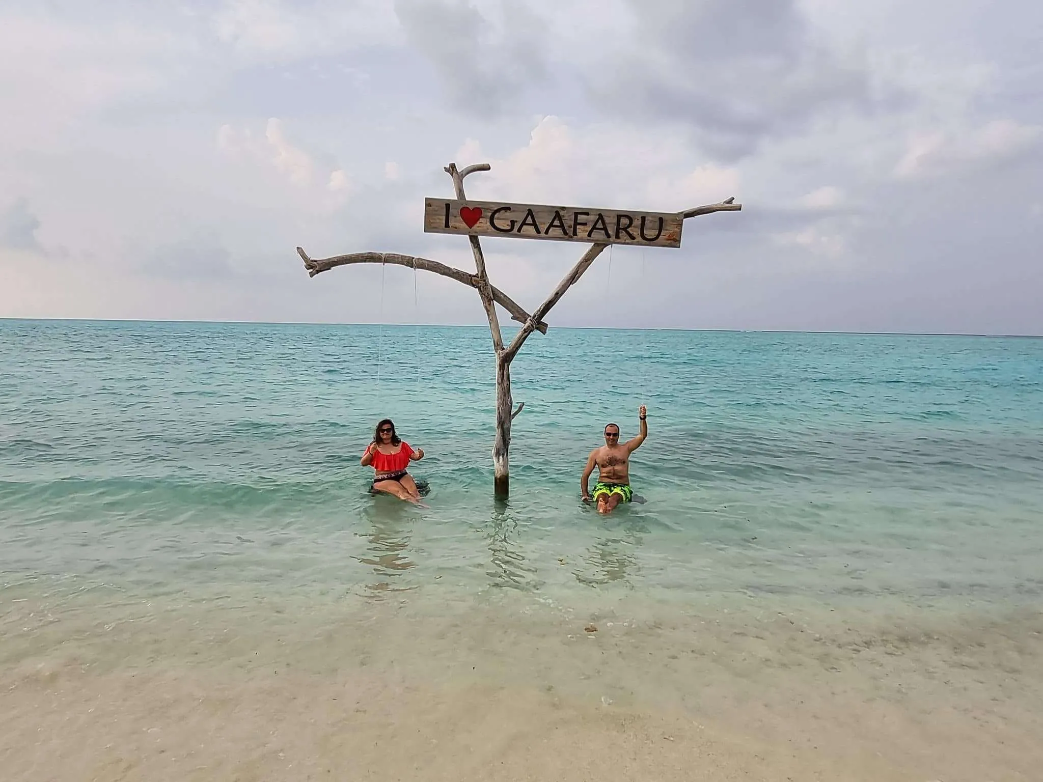 Gaafaru island swing with sign, Maldives
