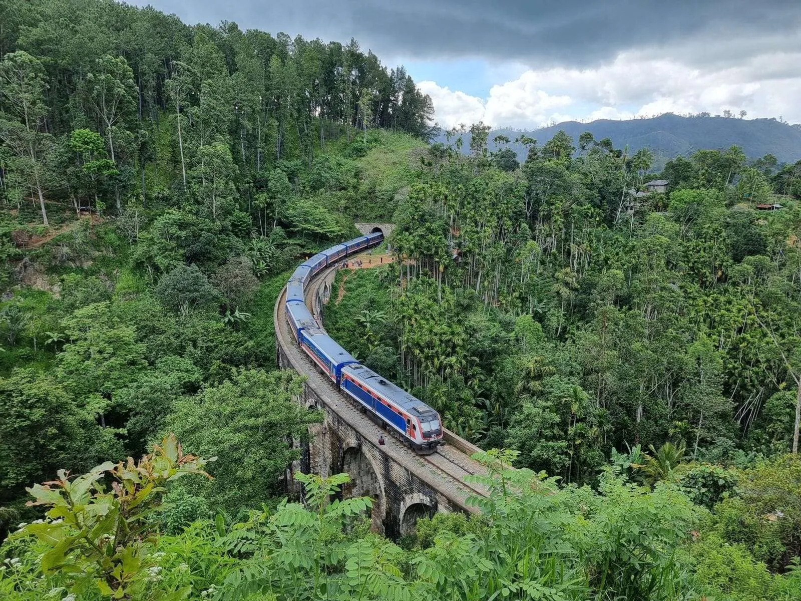A train on 9 Arches Bridge in Sri Lanka
