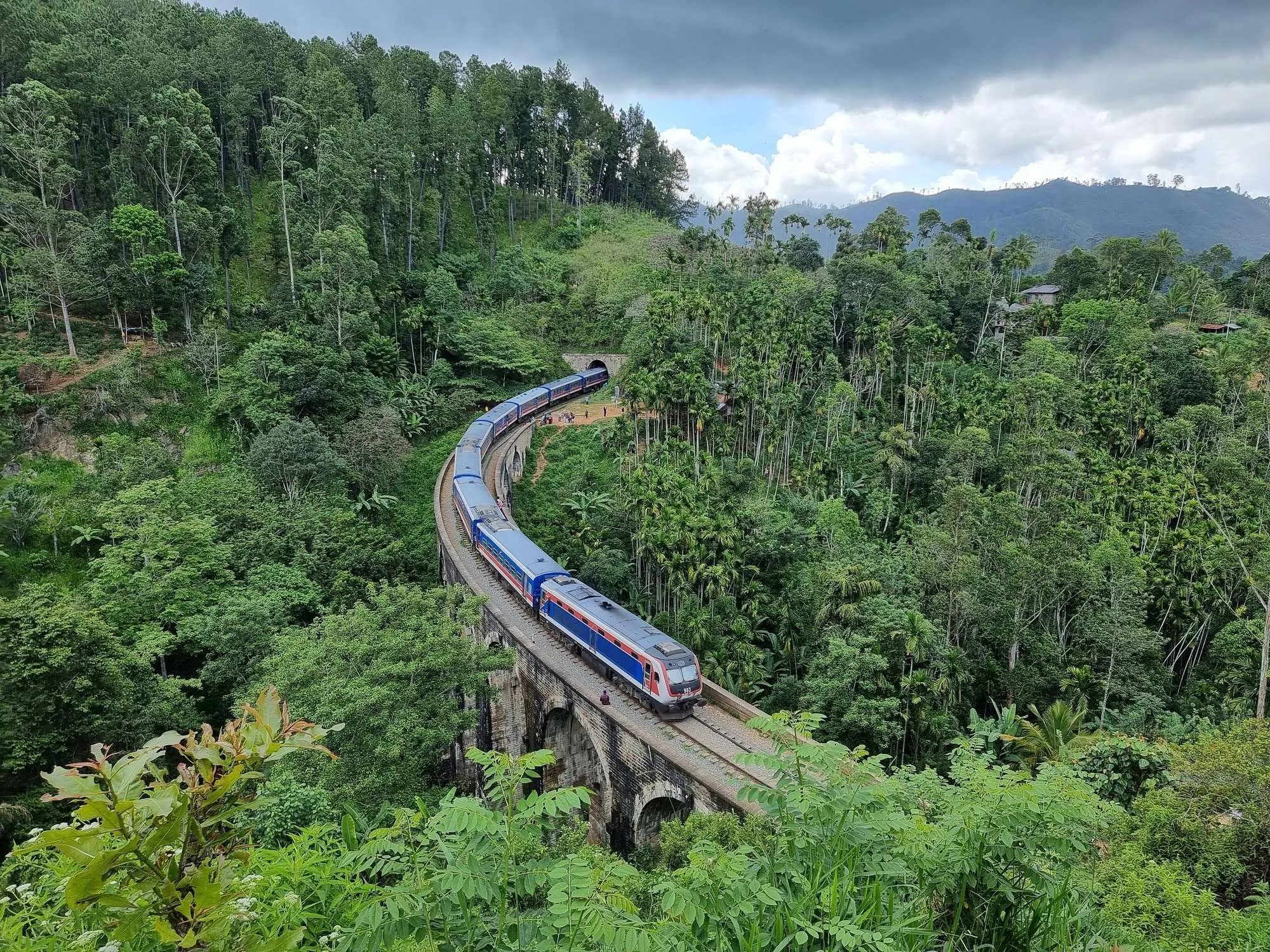 A train on 9 Arches Bridge in Sri Lanka