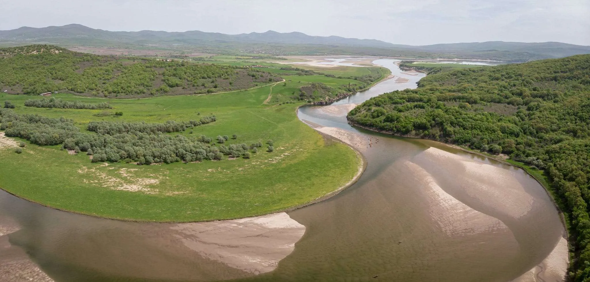 Arda River meanders near Borislavci, Bulgaria