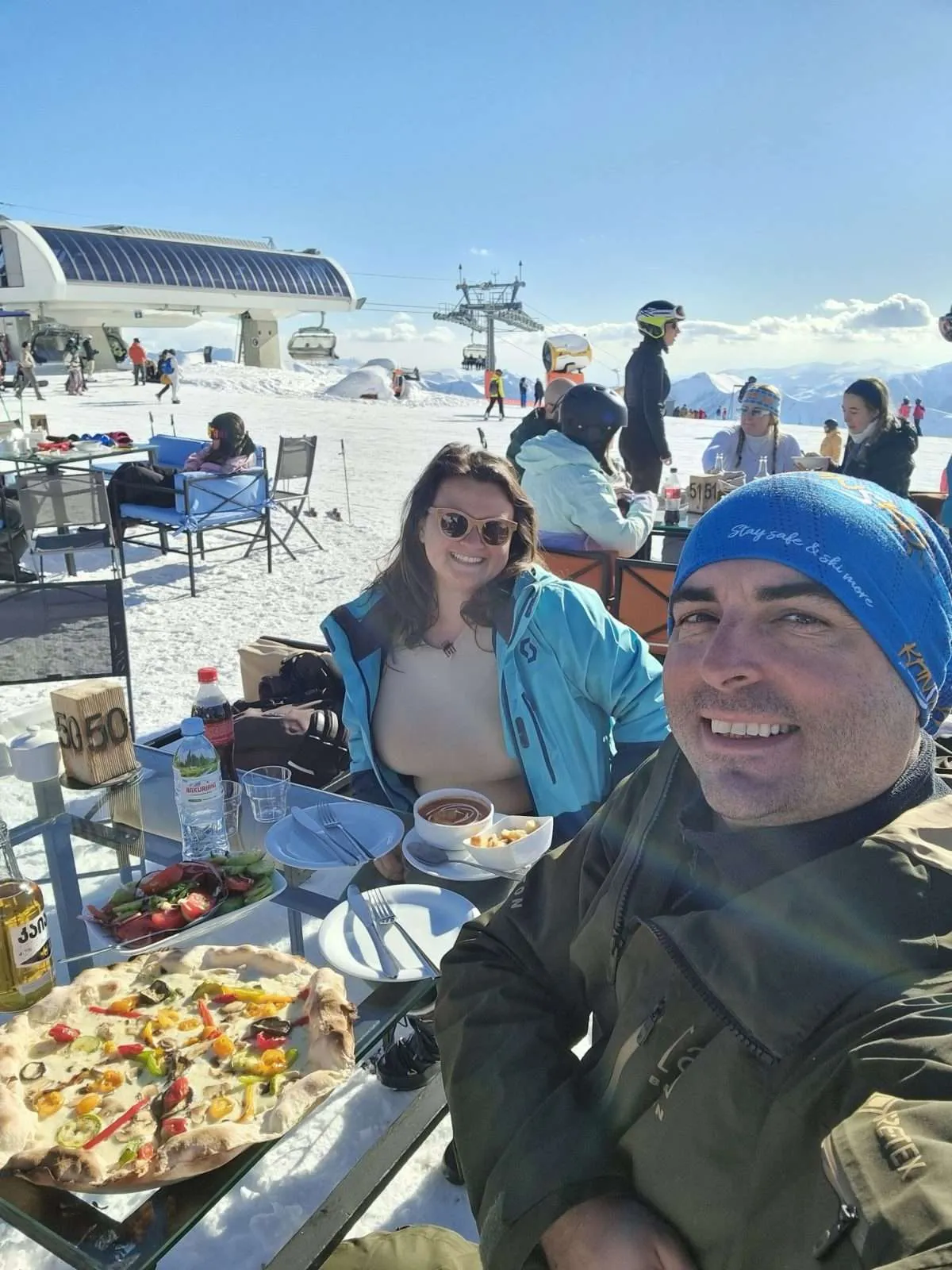 Georgia Gudauri Bistra and Nace enjoying food outdoors
