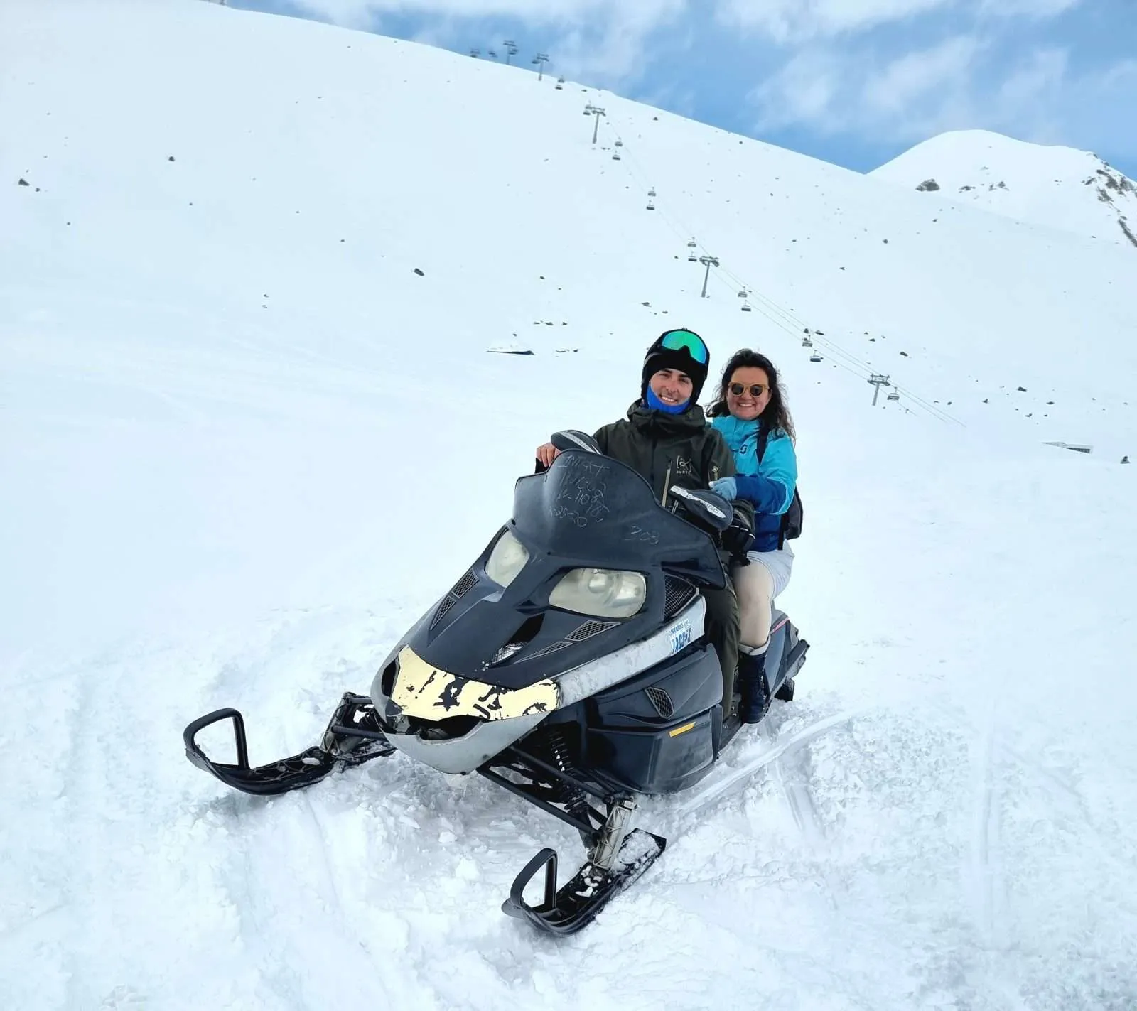Georgia Gudauri snowmobiling with Bistra and Nace