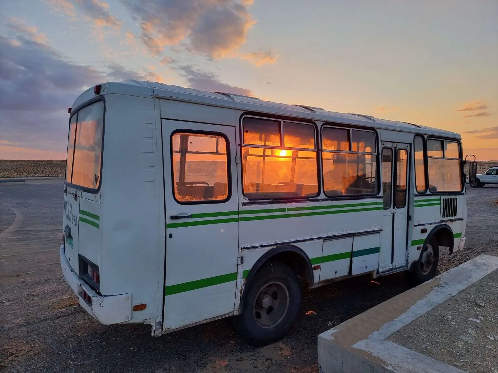 Turkmenistan - Day 1 - Karakum Desert sunset and an old soviet bus