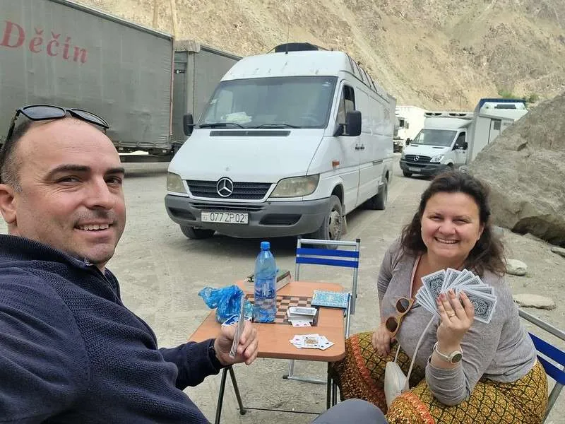 day 2 Pamir Highway the roadworks after Kala-i-Khum game of cards