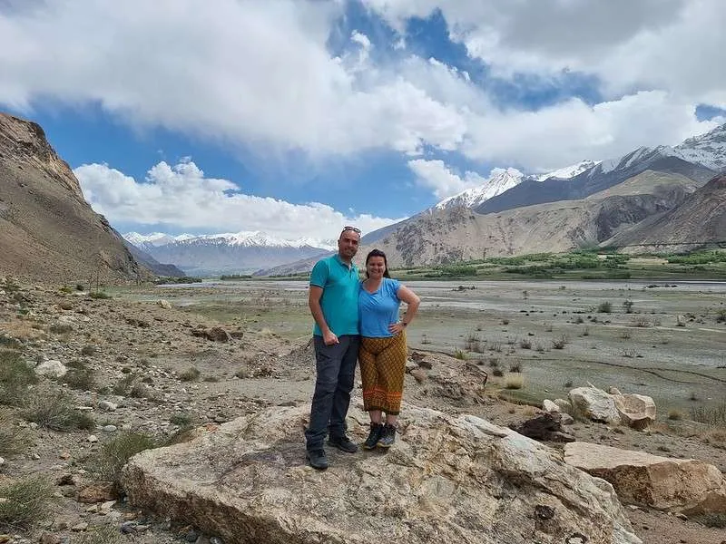 day 3 Pamir Highway Bistra and Nace in the valley surrounded with mountains