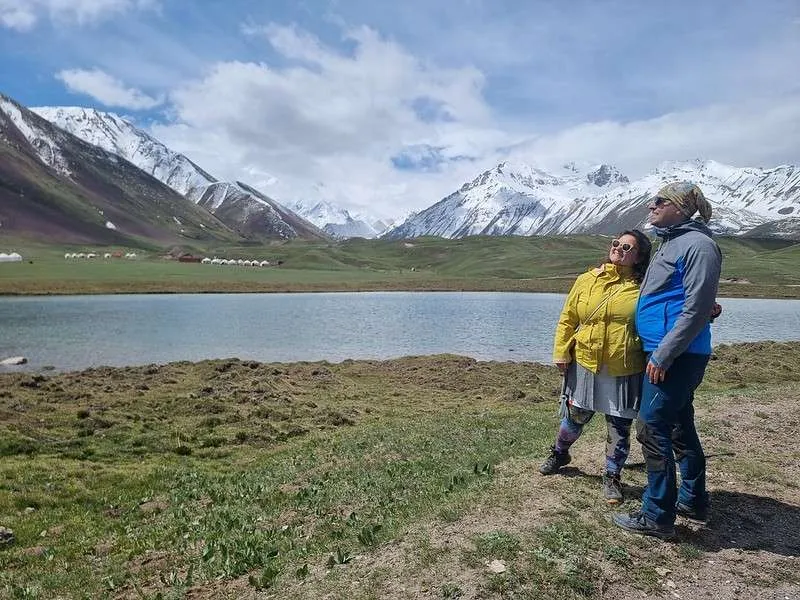 day 7 Pamir Highway Kyrgyzstan Lake Tulpar-Kol Bistra and Nace posing