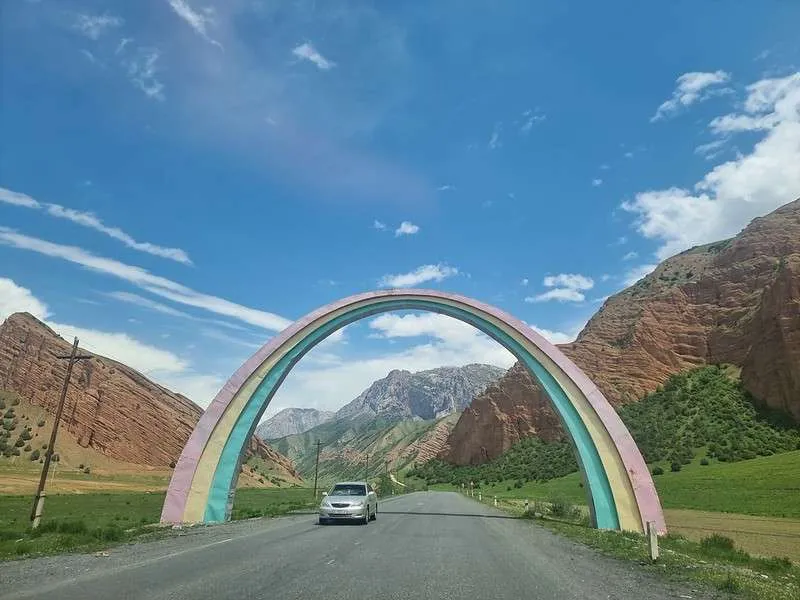 day 7 Pamir Highway Kyrgyzstan from Lake Tulpar-Kol to Osh the rainbow arch