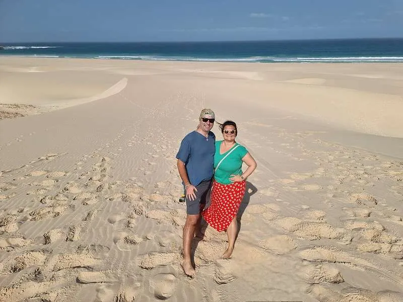 Cabo Verde Boa Vista Jeep Tour Praia de Chaves Bistra and Nace posing