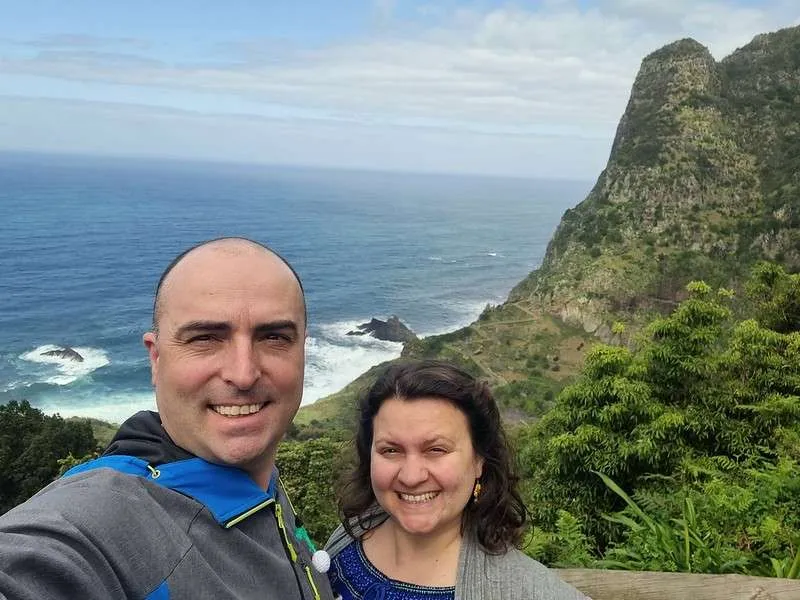 Madeira Boaventura village selfie with the view of the ocean