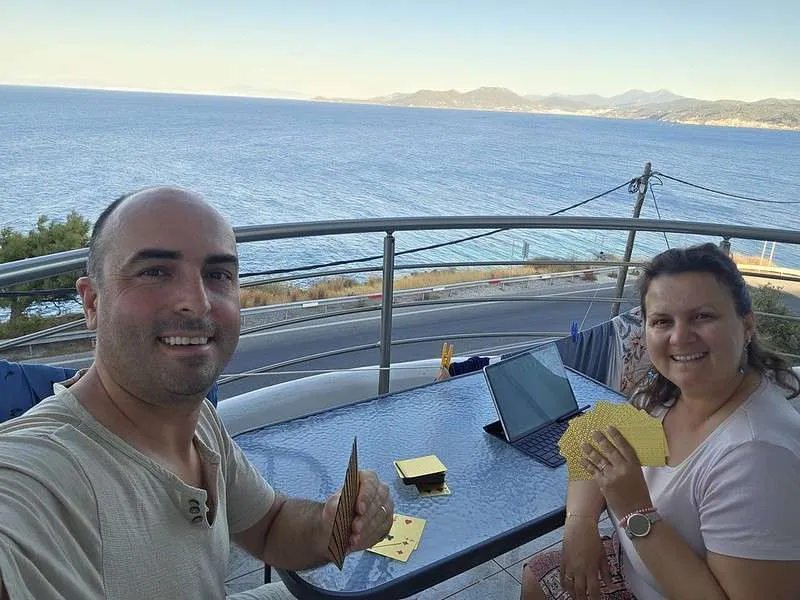 Samos Island Day 4 Cards game with a view